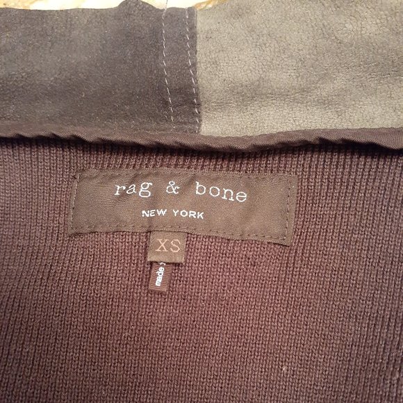 RAG & BONE OPEN COMBINATION CARDIGAN WITH LAMBS SUEDE FRONT PANELS SIZE XS - Picture 6 of 9
